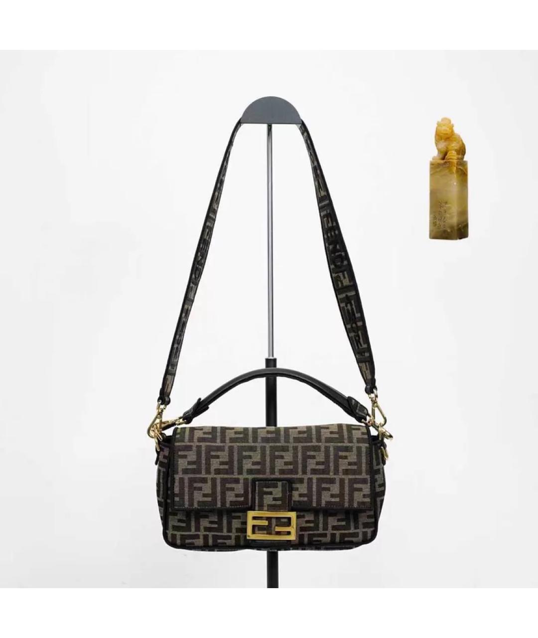 FENDI Коричневая жаккардовая сумка с короткими ручками, фото 9