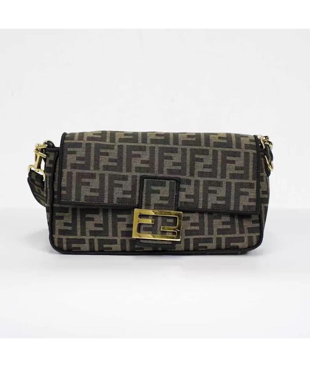 FENDI Коричневая жаккардовая сумка с короткими ручками, фото 10