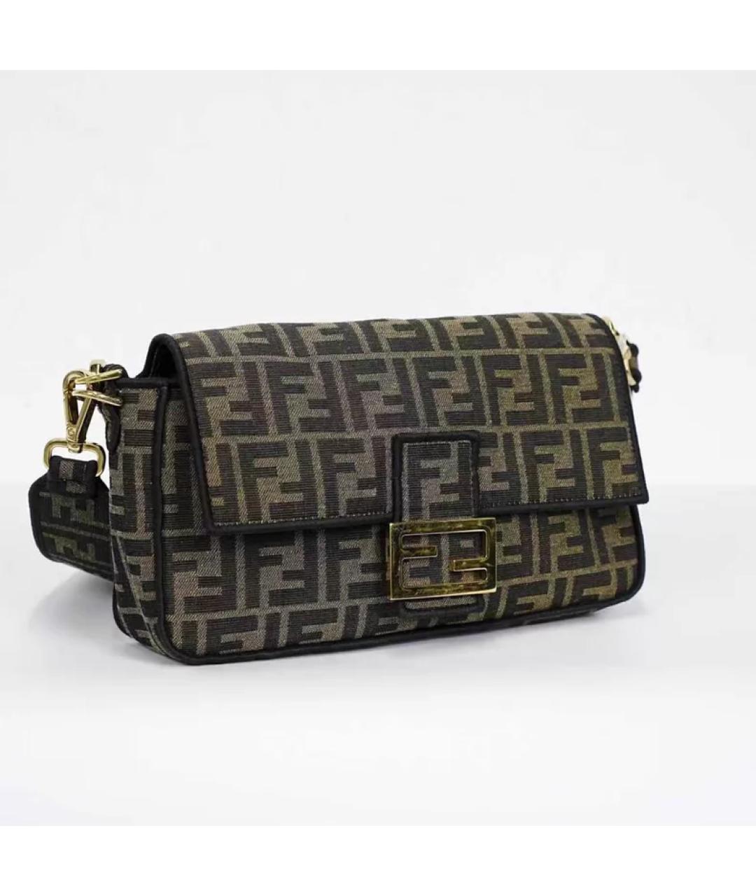 FENDI Коричневая жаккардовая сумка с короткими ручками, фото 7