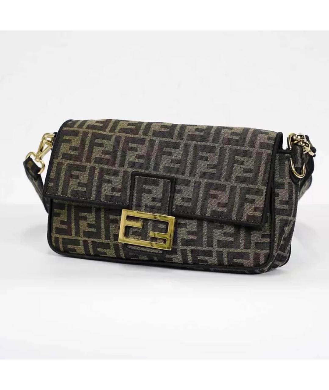 FENDI Коричневая жаккардовая сумка с короткими ручками, фото 6