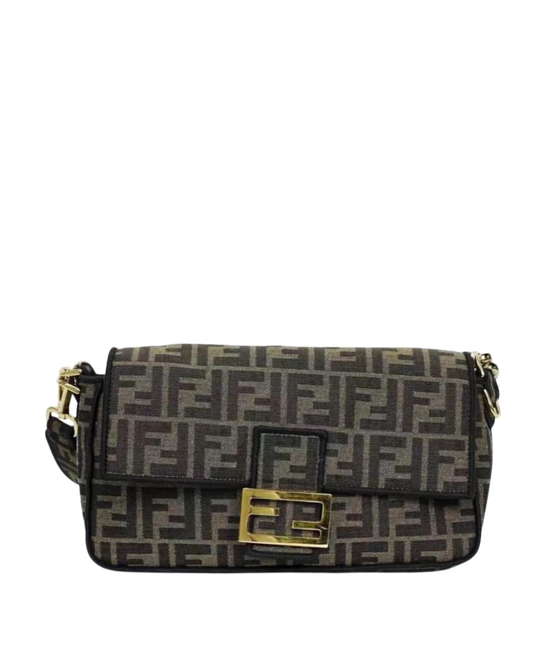 FENDI Коричневая жаккардовая сумка с короткими ручками, фото 1