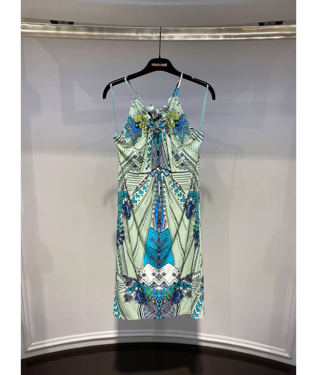 ROBERTO CAVALLI Бирюзовое вискозное коктейльное платье, фото 4