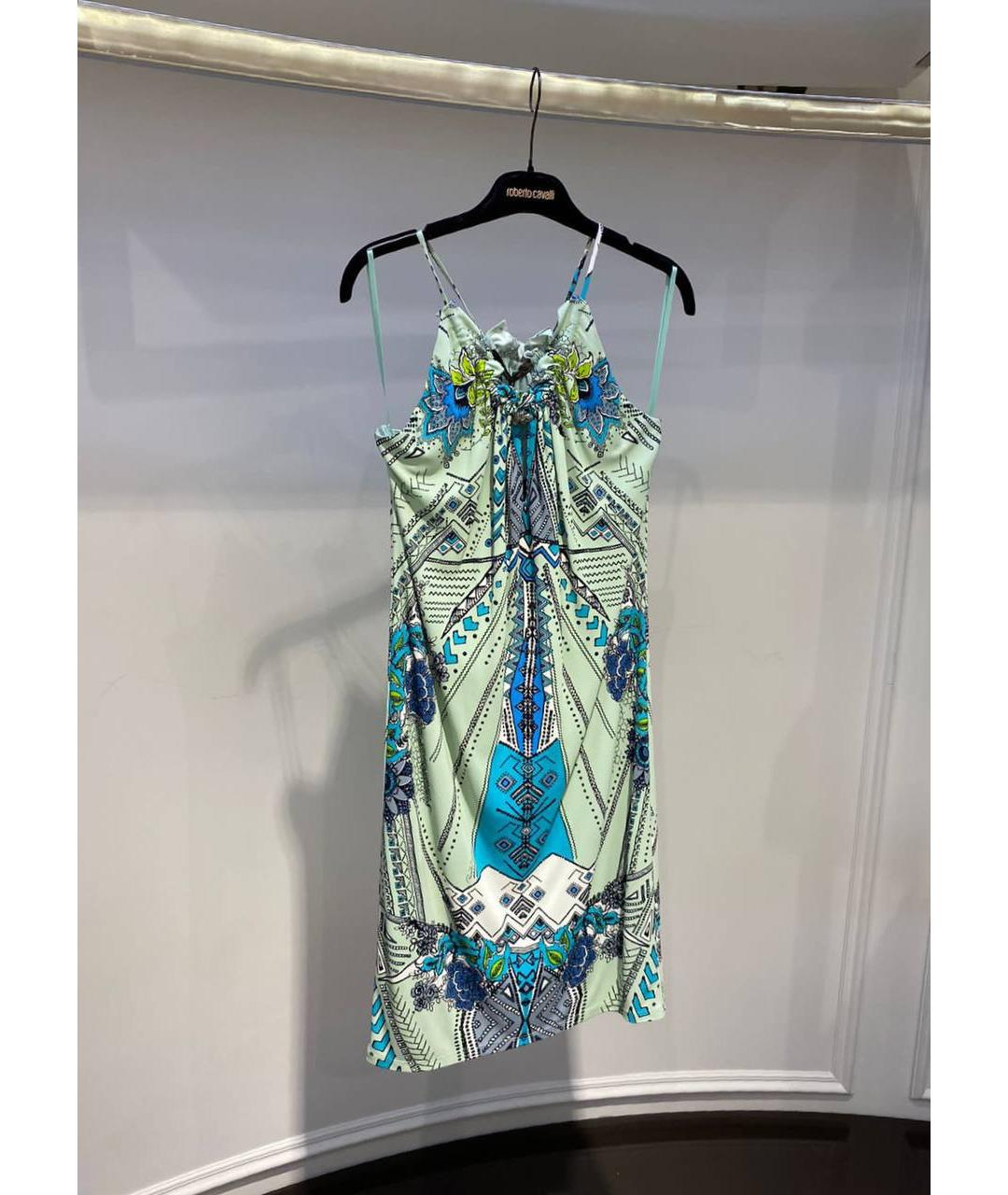 ROBERTO CAVALLI Бирюзовое вискозное коктейльное платье, фото 2