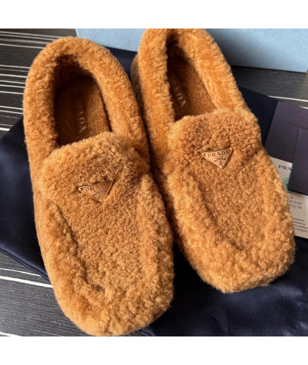 PRADA Коричневые текстильные мокасины, фото 7