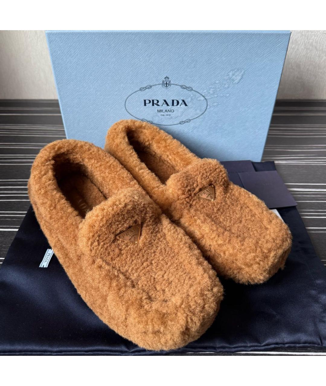 PRADA Коричневые текстильные мокасины, фото 6