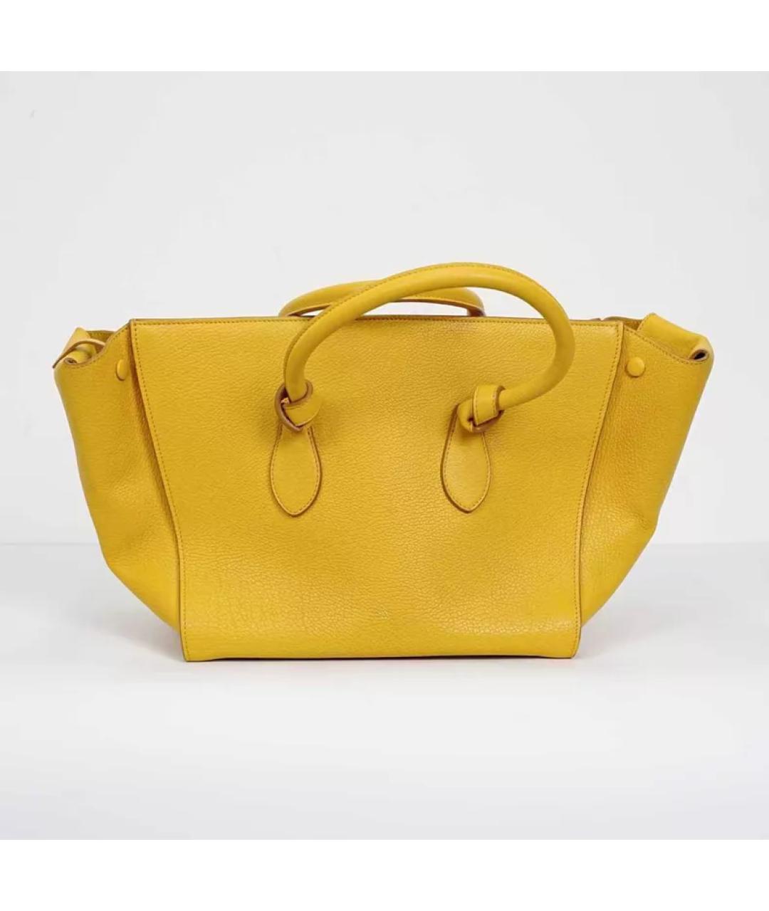 CELINE Желтая кожаная сумка с короткими ручками, фото 10