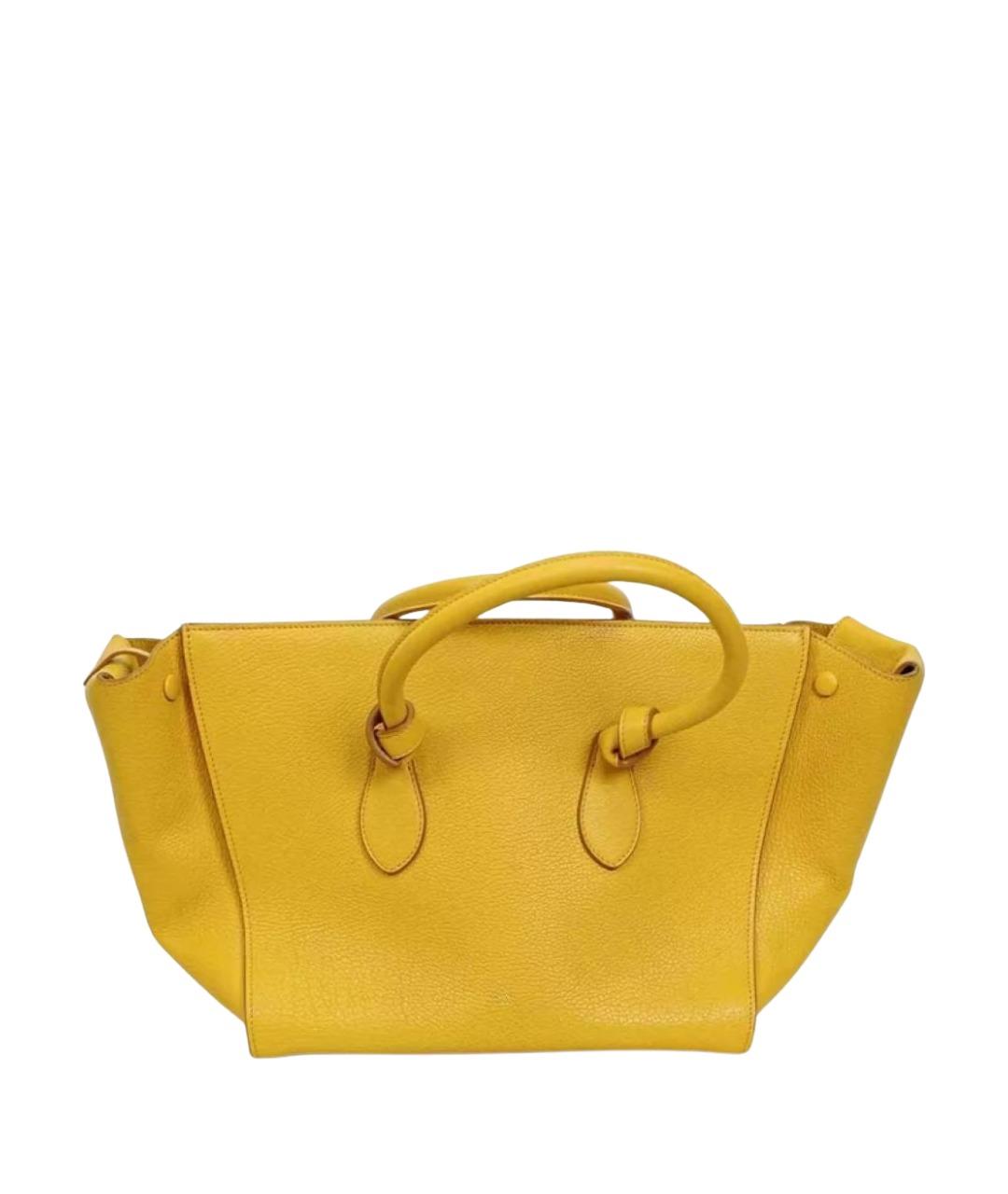 CELINE Желтая кожаная сумка с короткими ручками, фото 1
