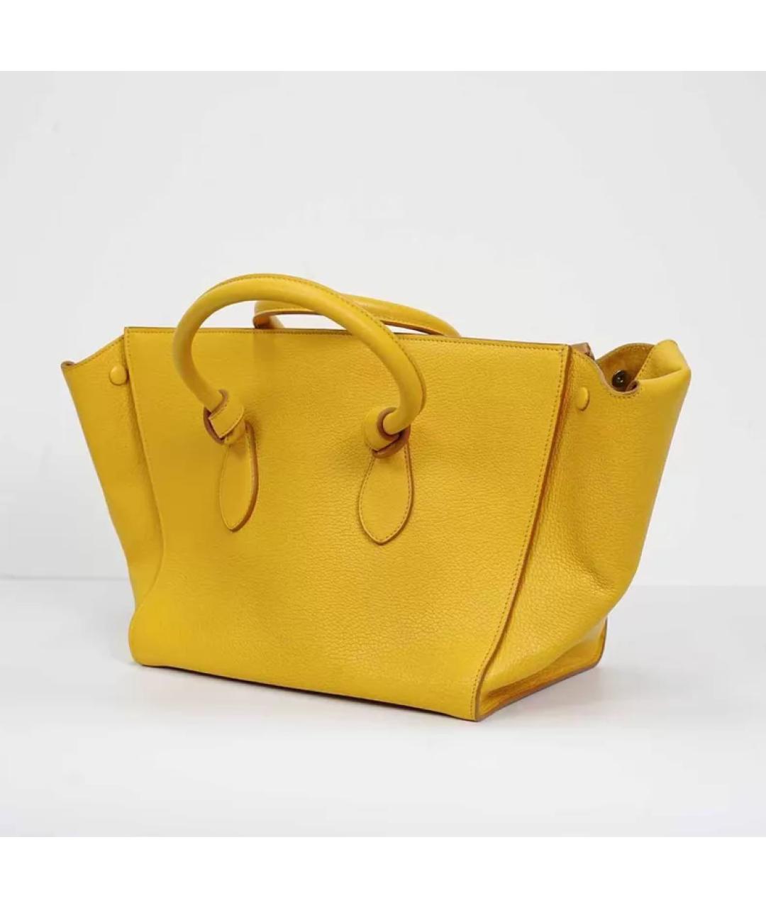 CELINE Желтая кожаная сумка с короткими ручками, фото 2