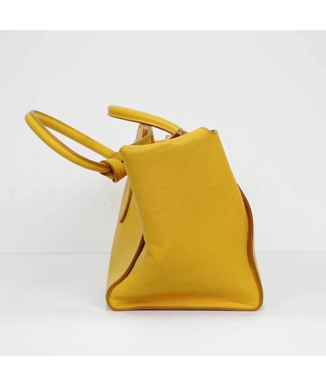 CELINE Желтая кожаная сумка с короткими ручками, фото 5