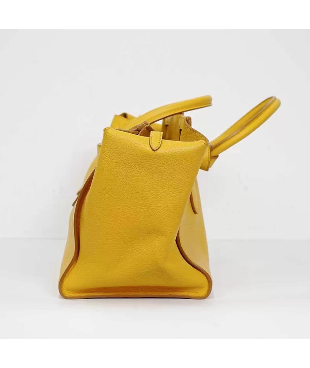 CELINE Желтая кожаная сумка с короткими ручками, фото 4