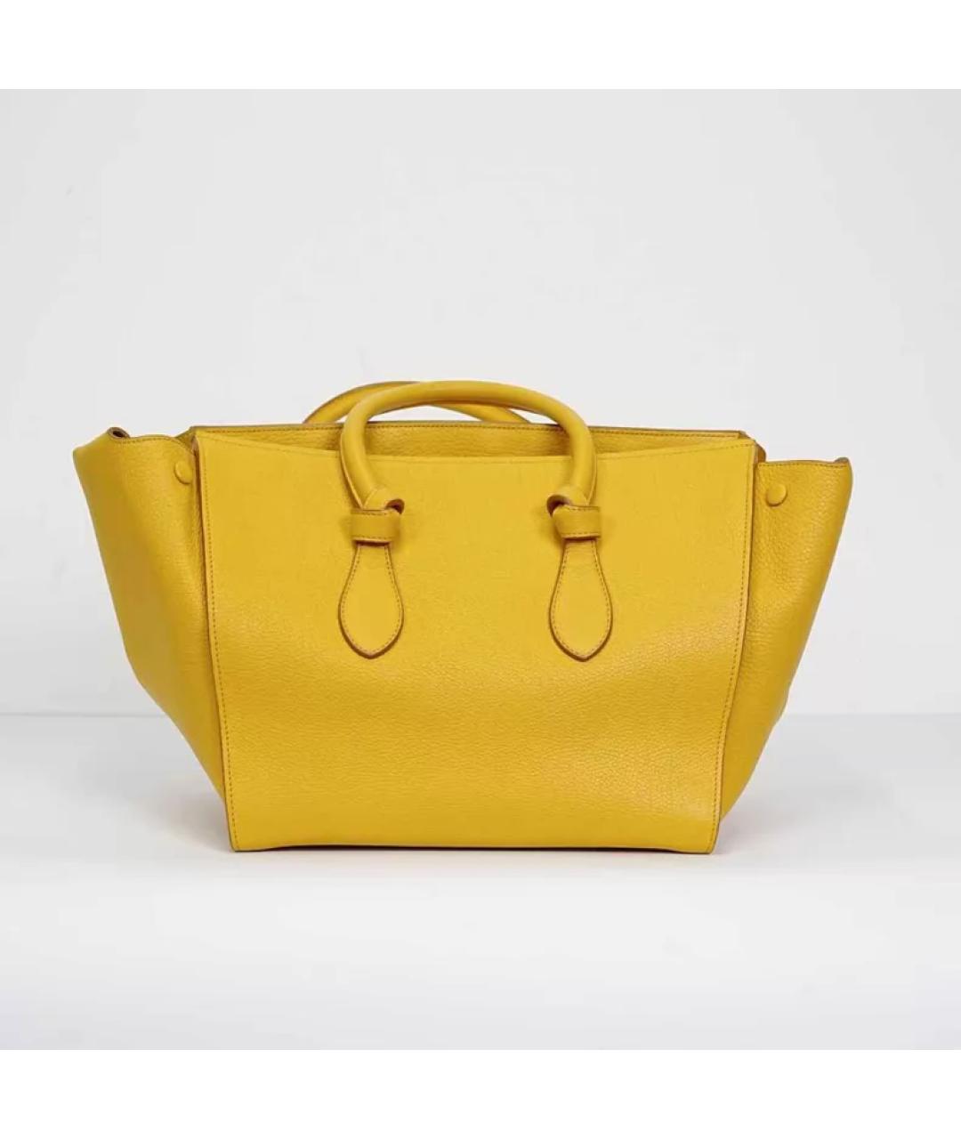 CELINE Желтая кожаная сумка с короткими ручками, фото 6