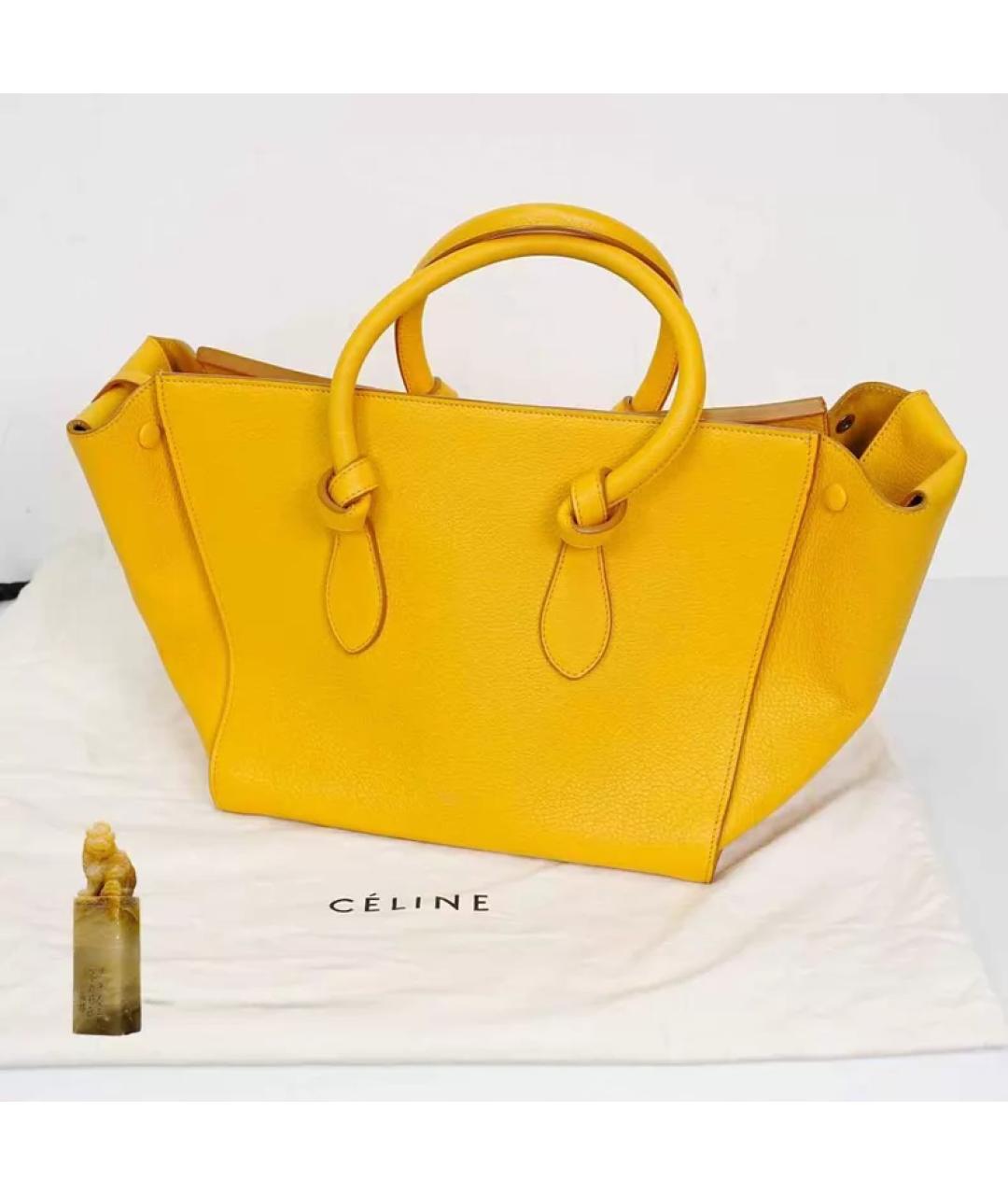 CELINE Желтая кожаная сумка с короткими ручками, фото 9