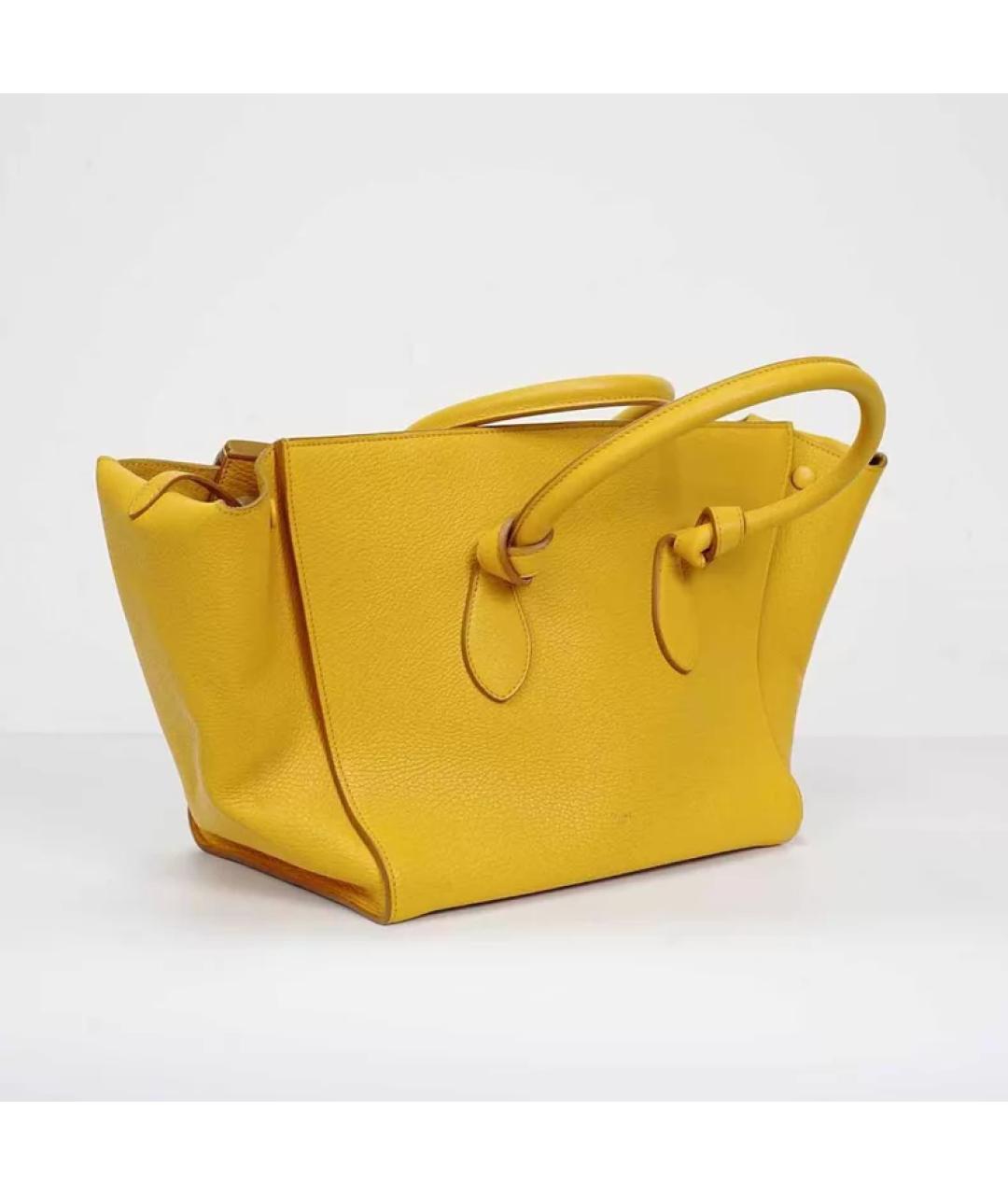 CELINE Желтая кожаная сумка с короткими ручками, фото 3
