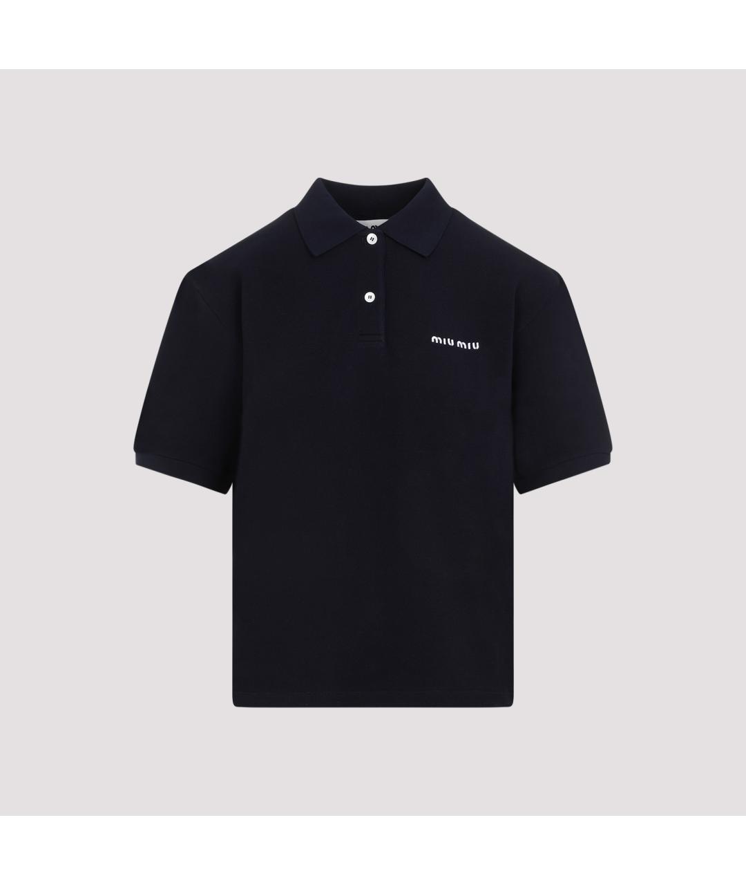MIU MIU Темно-синяя хлопковая футболка, фото 2