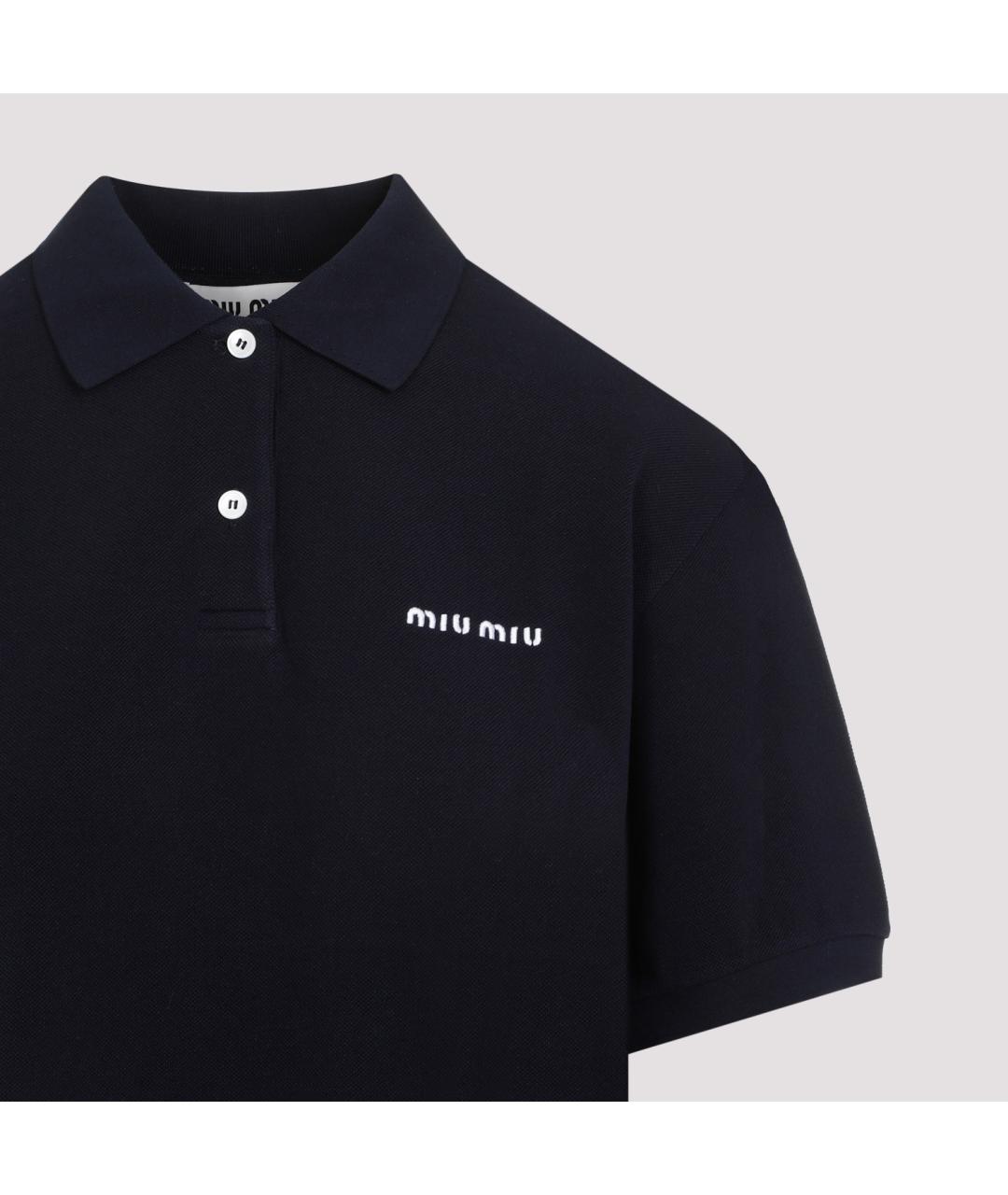 MIU MIU Темно-синяя хлопковая футболка, фото 5