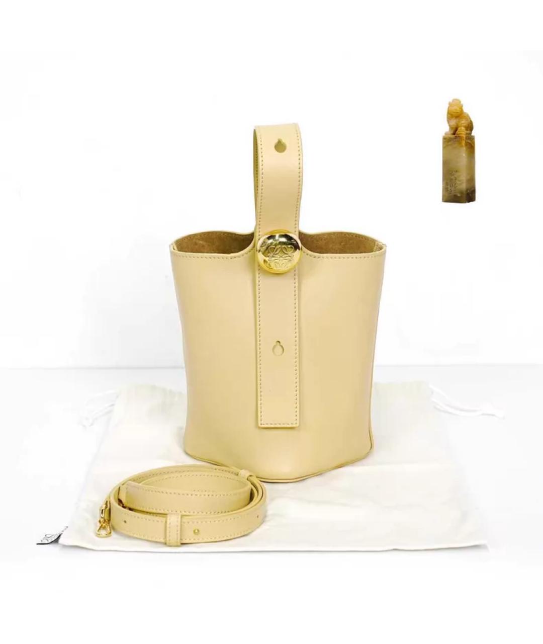 LOEWE Бежевая кожаная сумка с короткими ручками, фото 9