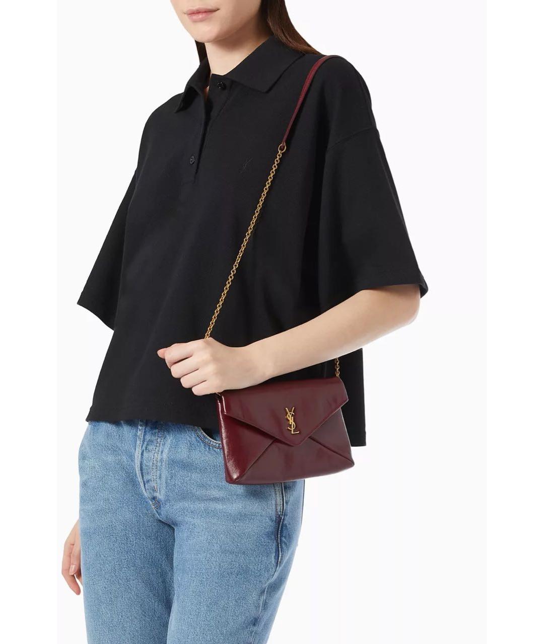 SAINT LAURENT Бордовая кожаная сумка через плечо, фото 2