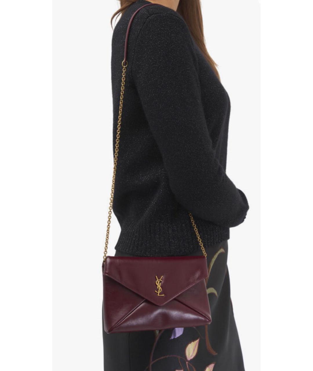 SAINT LAURENT Бордовая кожаная сумка через плечо, фото 6