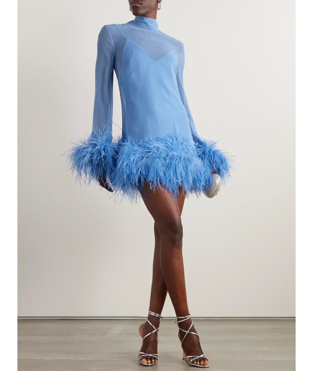 TALLER MARMO Голубое шелковое коктейльное платье, фото 2