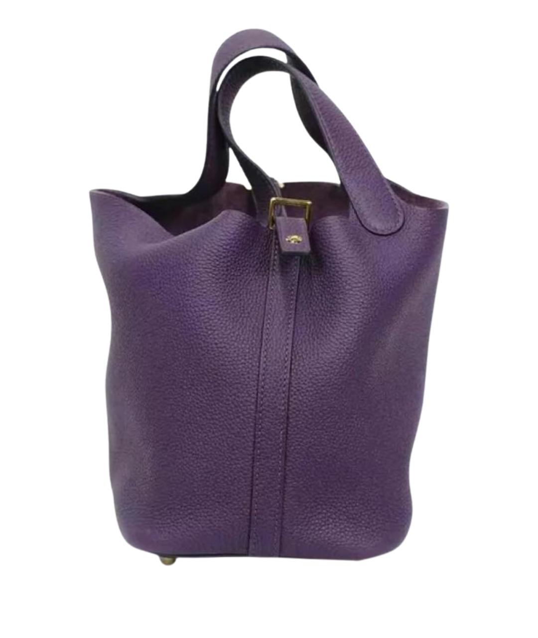 HERMES Фиолетовая кожаная сумка с короткими ручками, фото 6