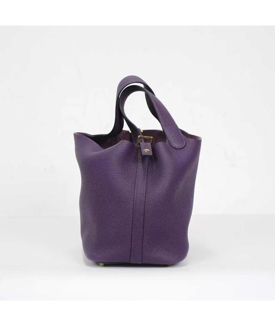 HERMES Фиолетовая кожаная сумка с короткими ручками, фото 4