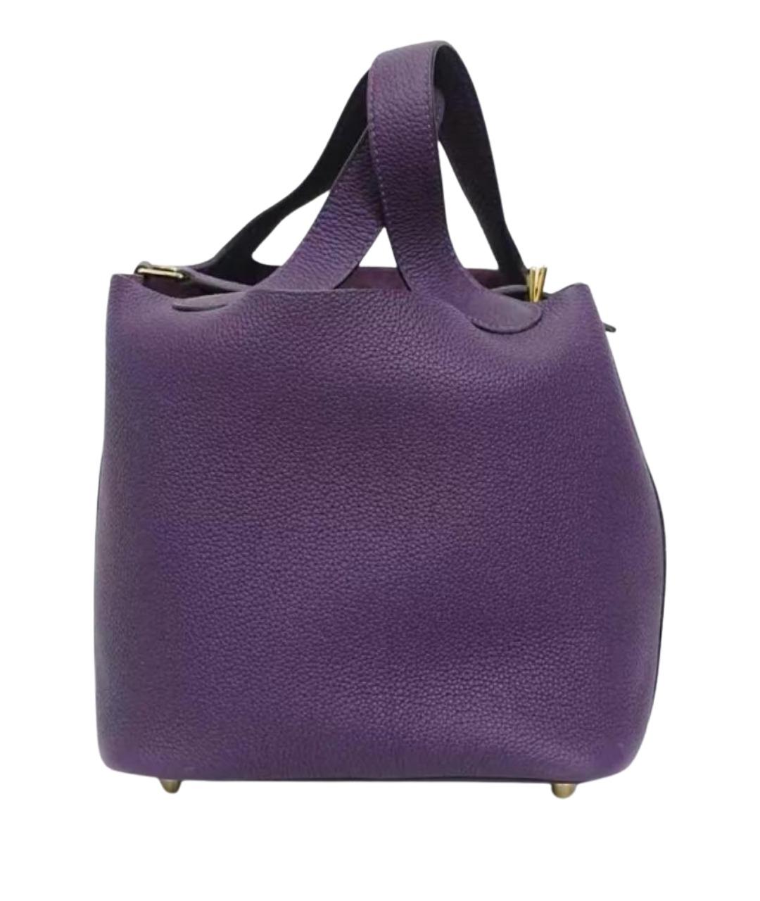 HERMES Фиолетовая кожаная сумка с короткими ручками, фото 3