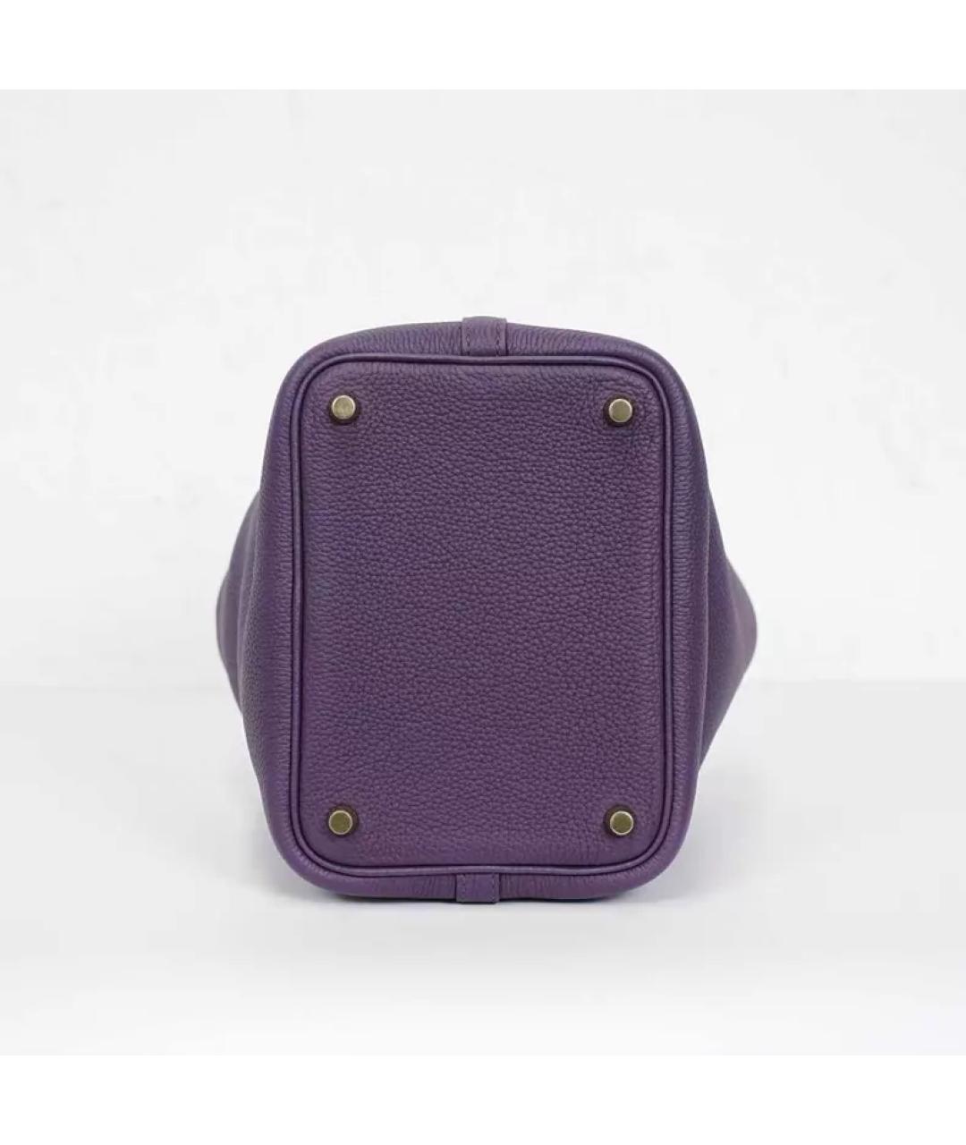 HERMES Фиолетовая кожаная сумка с короткими ручками, фото 5