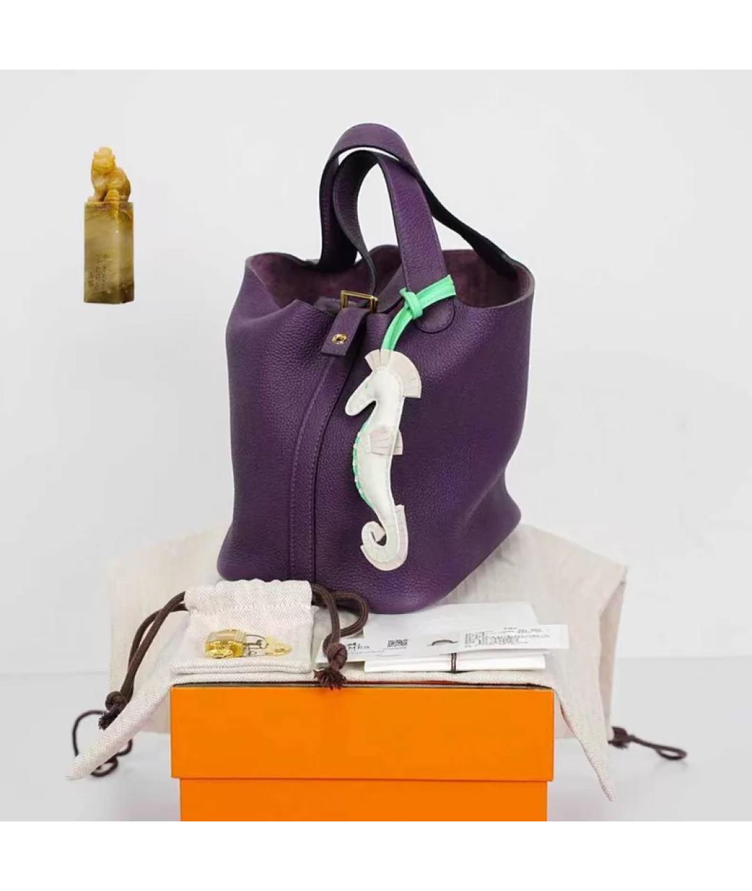 HERMES Фиолетовая кожаная сумка с короткими ручками, фото 9