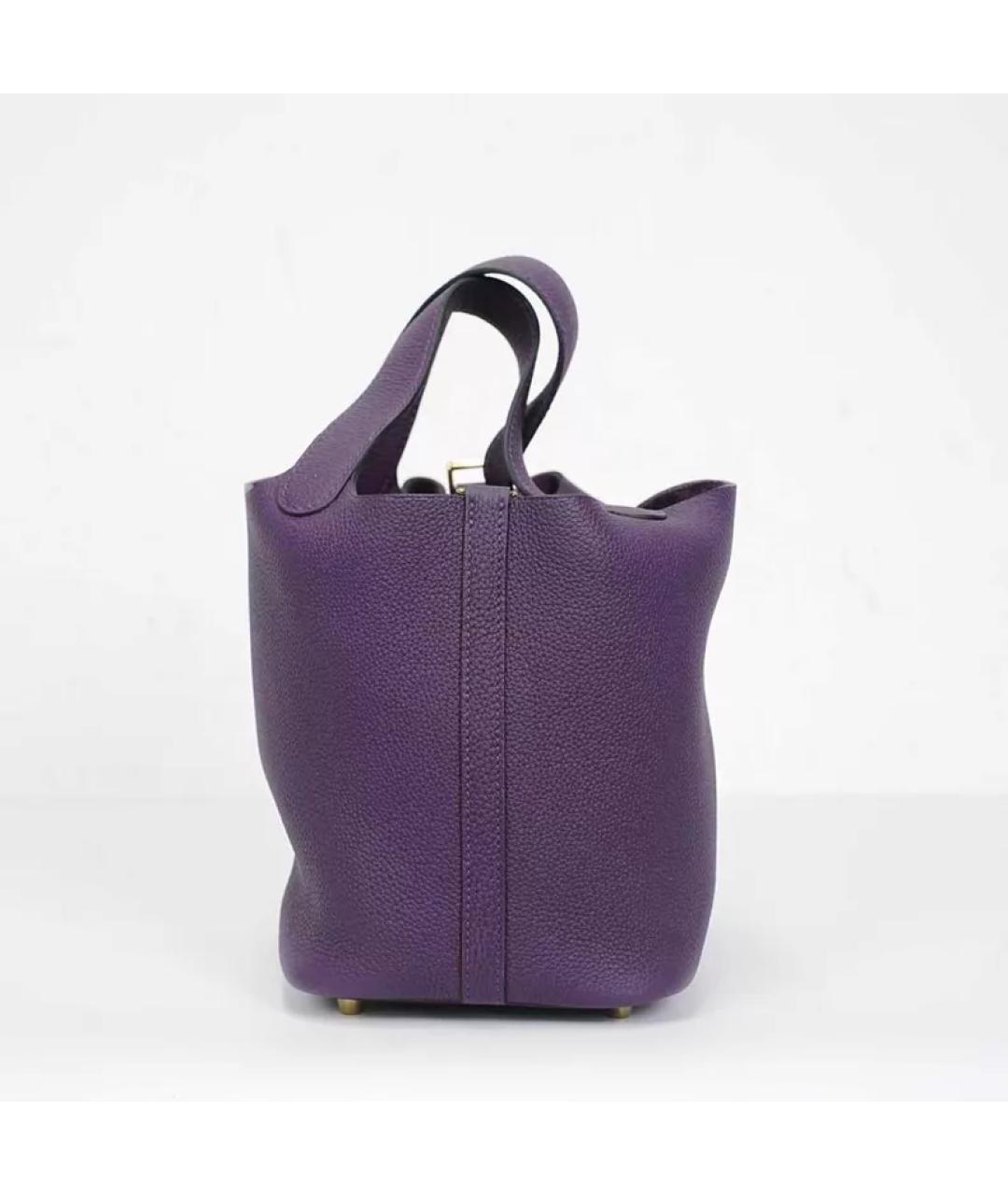 HERMES Фиолетовая кожаная сумка с короткими ручками, фото 2