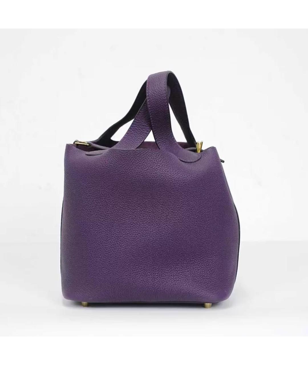 HERMES Фиолетовая кожаная сумка с короткими ручками, фото 7