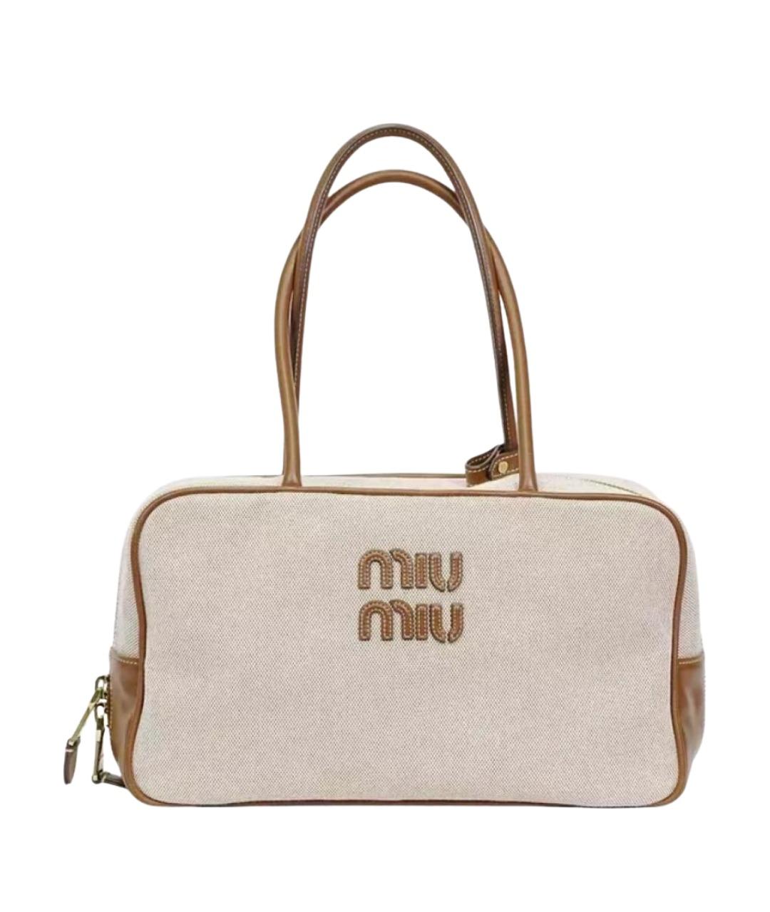 MIU MIU Бежевая кожаная сумка с короткими ручками, фото 1