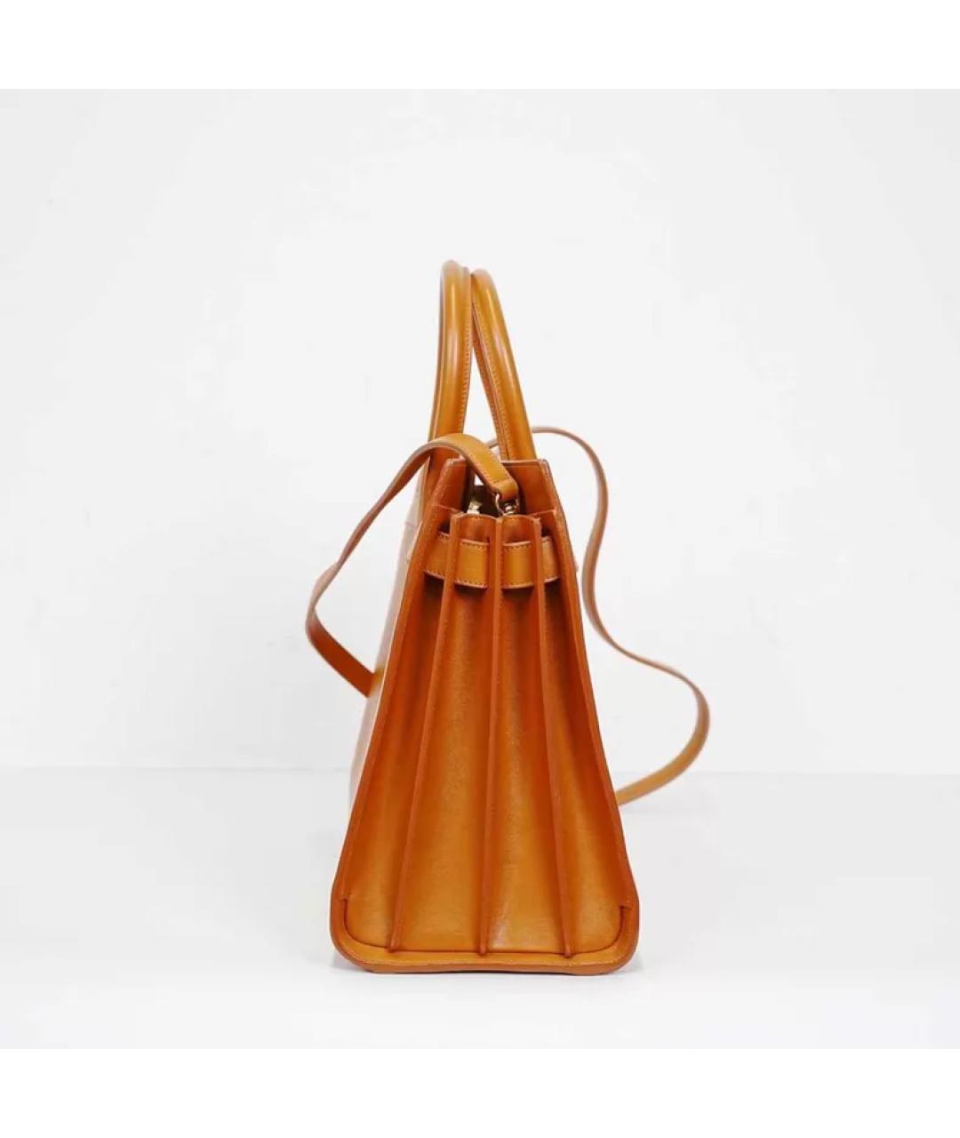 SAINT LAURENT Оранжевая кожаная сумка тоут, фото 8