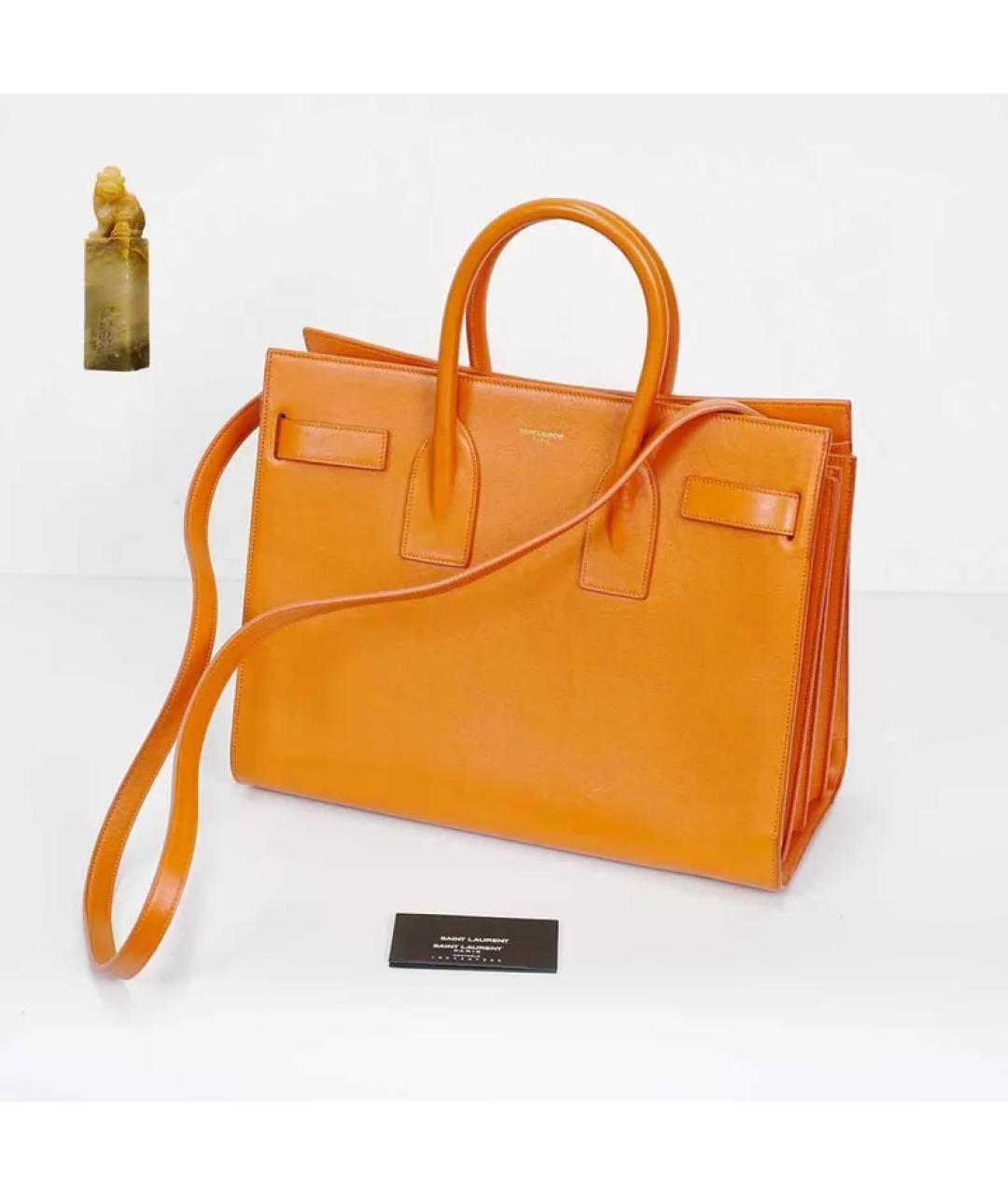 SAINT LAURENT Оранжевая кожаная сумка тоут, фото 9