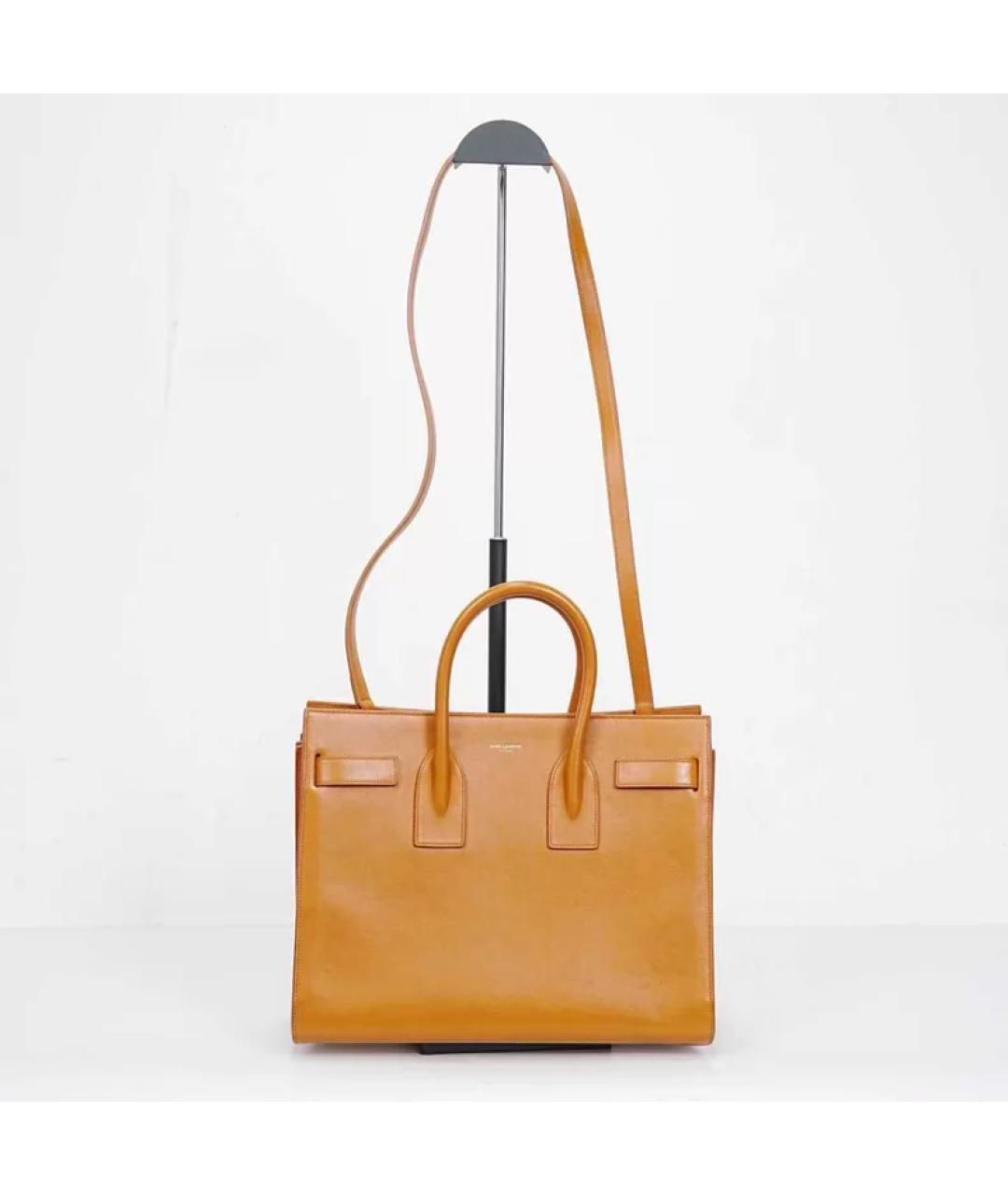 SAINT LAURENT Оранжевая кожаная сумка тоут, фото 4