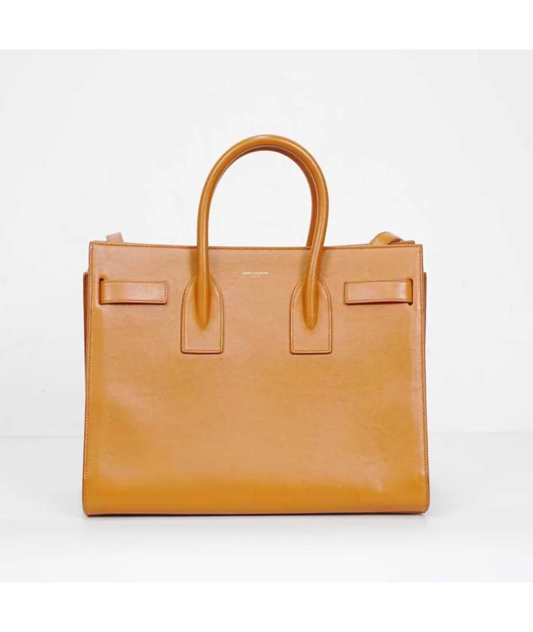 SAINT LAURENT Оранжевая кожаная сумка тоут, фото 10