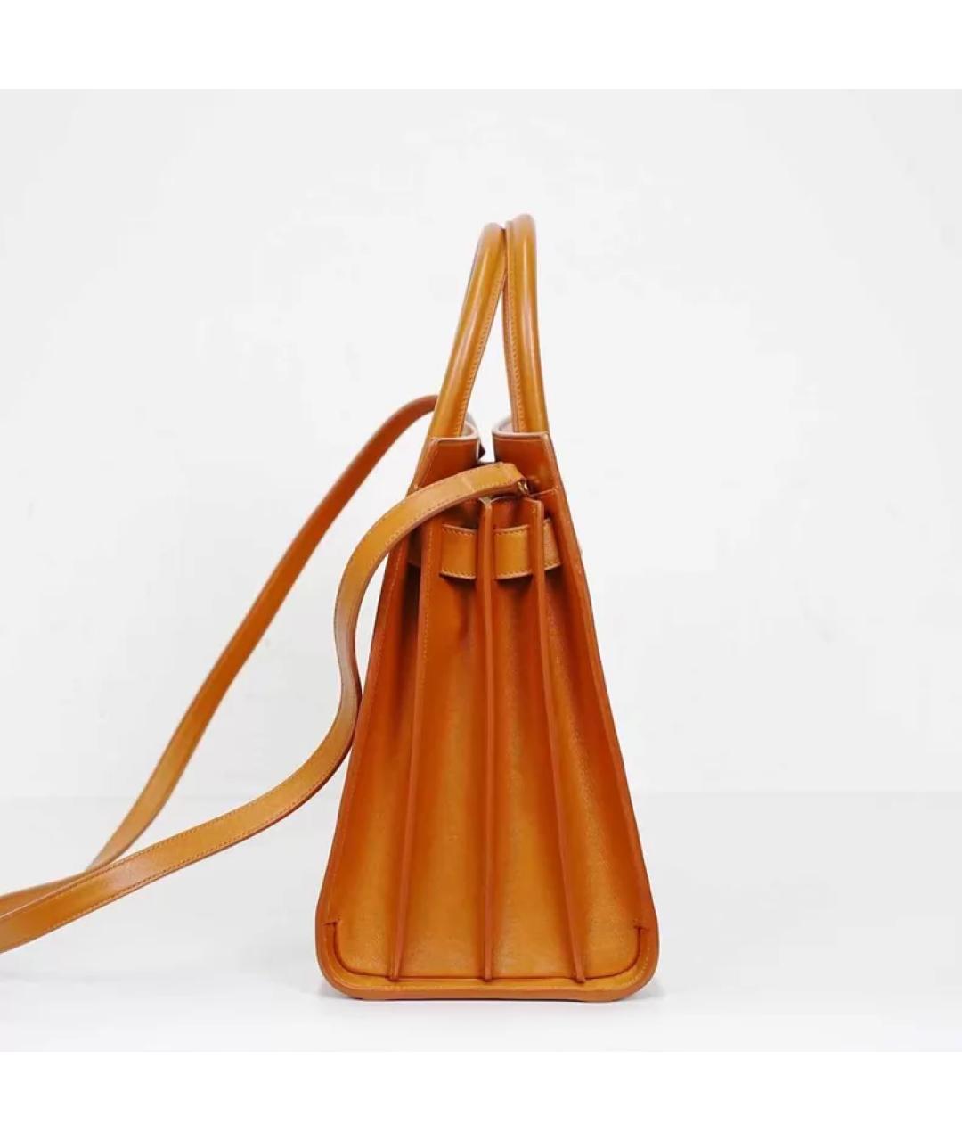 SAINT LAURENT Оранжевая кожаная сумка тоут, фото 6