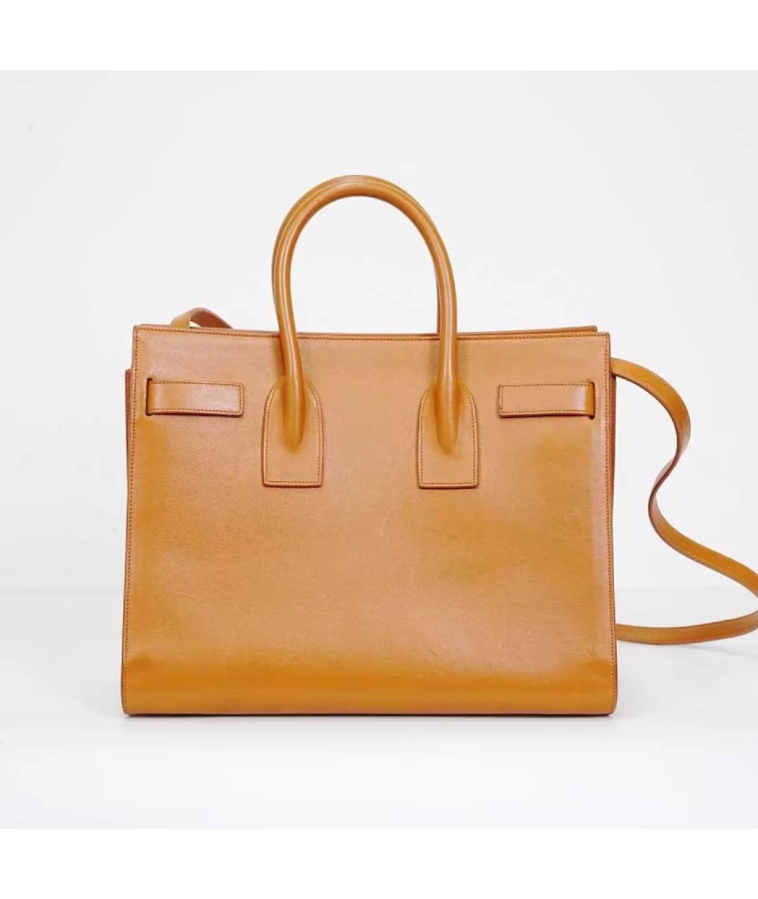 SAINT LAURENT Оранжевая кожаная сумка тоут, фото 5