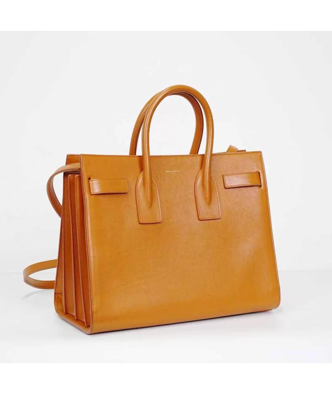 SAINT LAURENT Оранжевая кожаная сумка тоут, фото 2