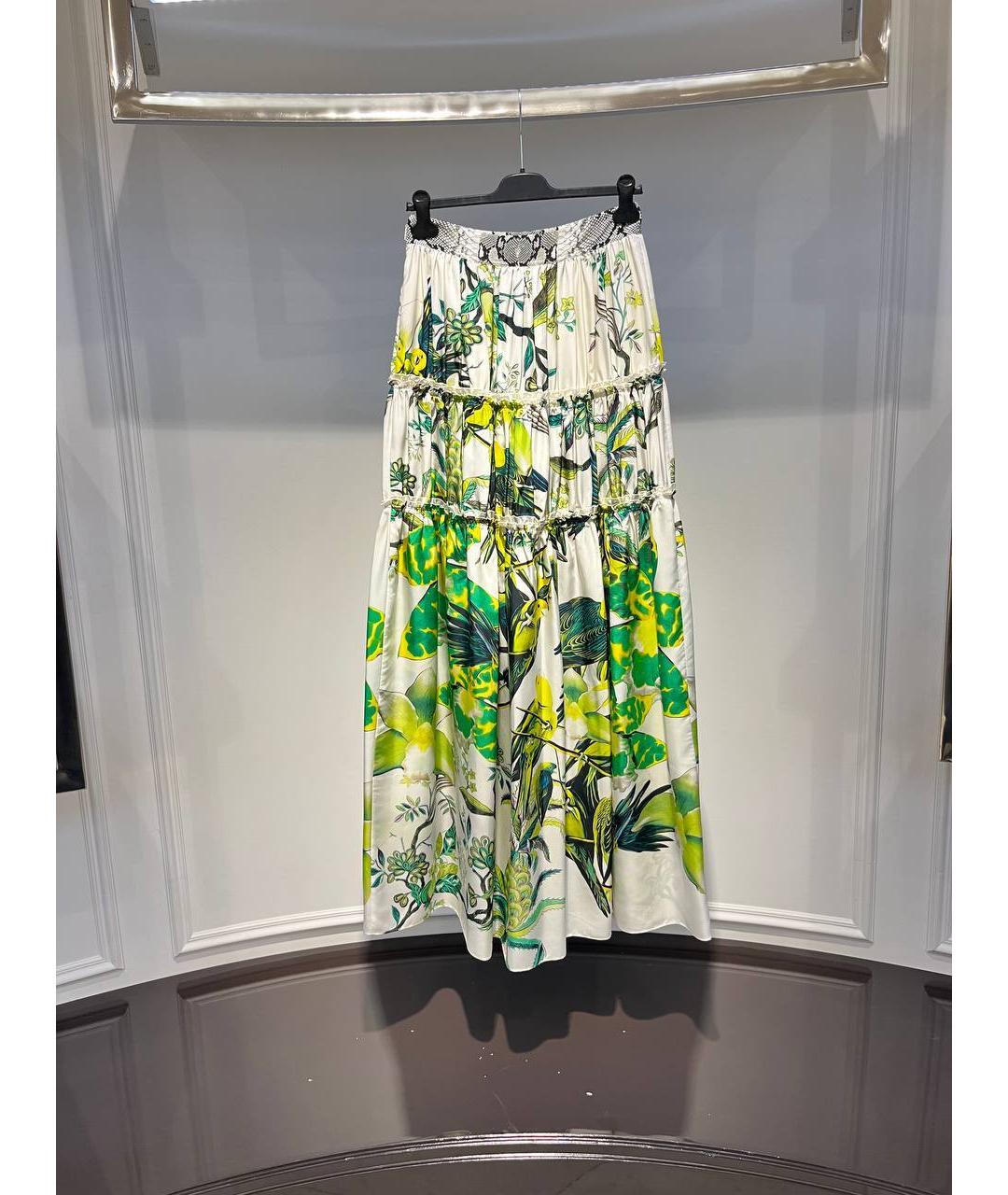 ROBERTO CAVALLI Зеленая шелковая юбка макси, фото 3