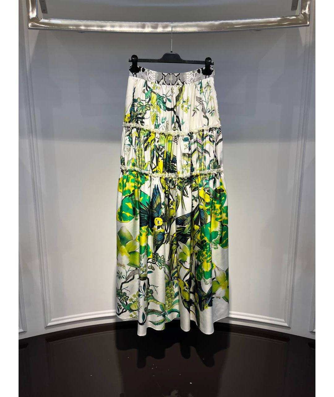 ROBERTO CAVALLI Зеленая шелковая юбка макси, фото 4