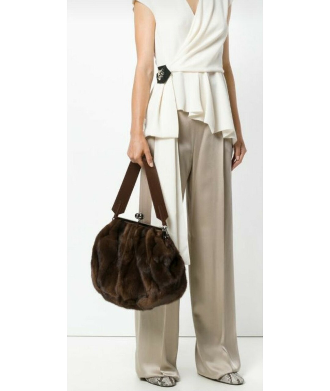 MAX MARA Коричневая меховая сумка тоут, фото 3