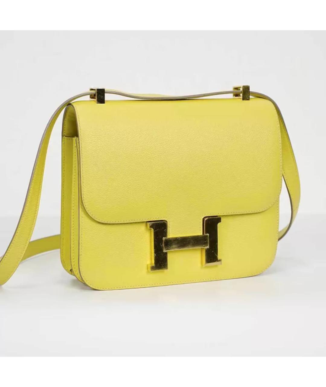 HERMES Желтая кожаная сумка через плечо, фото 3