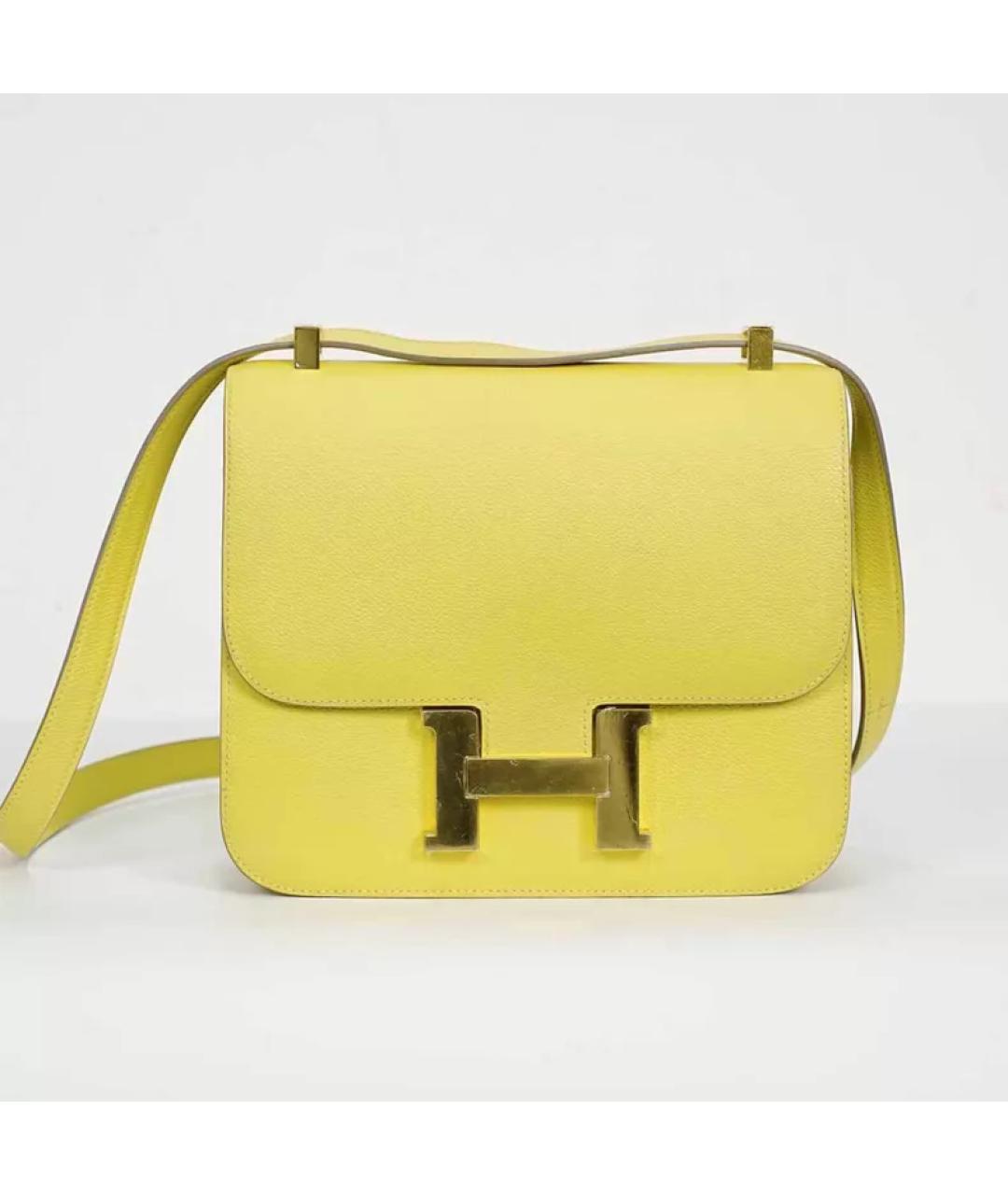 HERMES Желтая кожаная сумка через плечо, фото 10