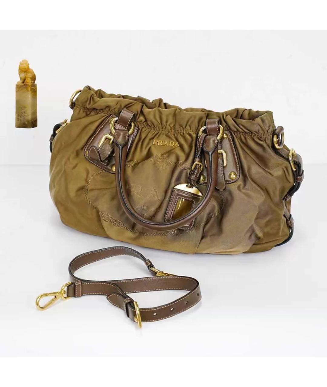 PRADA Коричневая синтетическая сумка с короткими ручками, фото 9