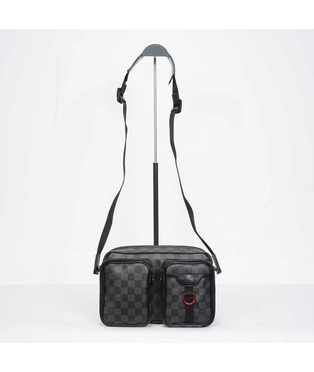 LOUIS VUITTON Черная кожаная барсетка, фото 7