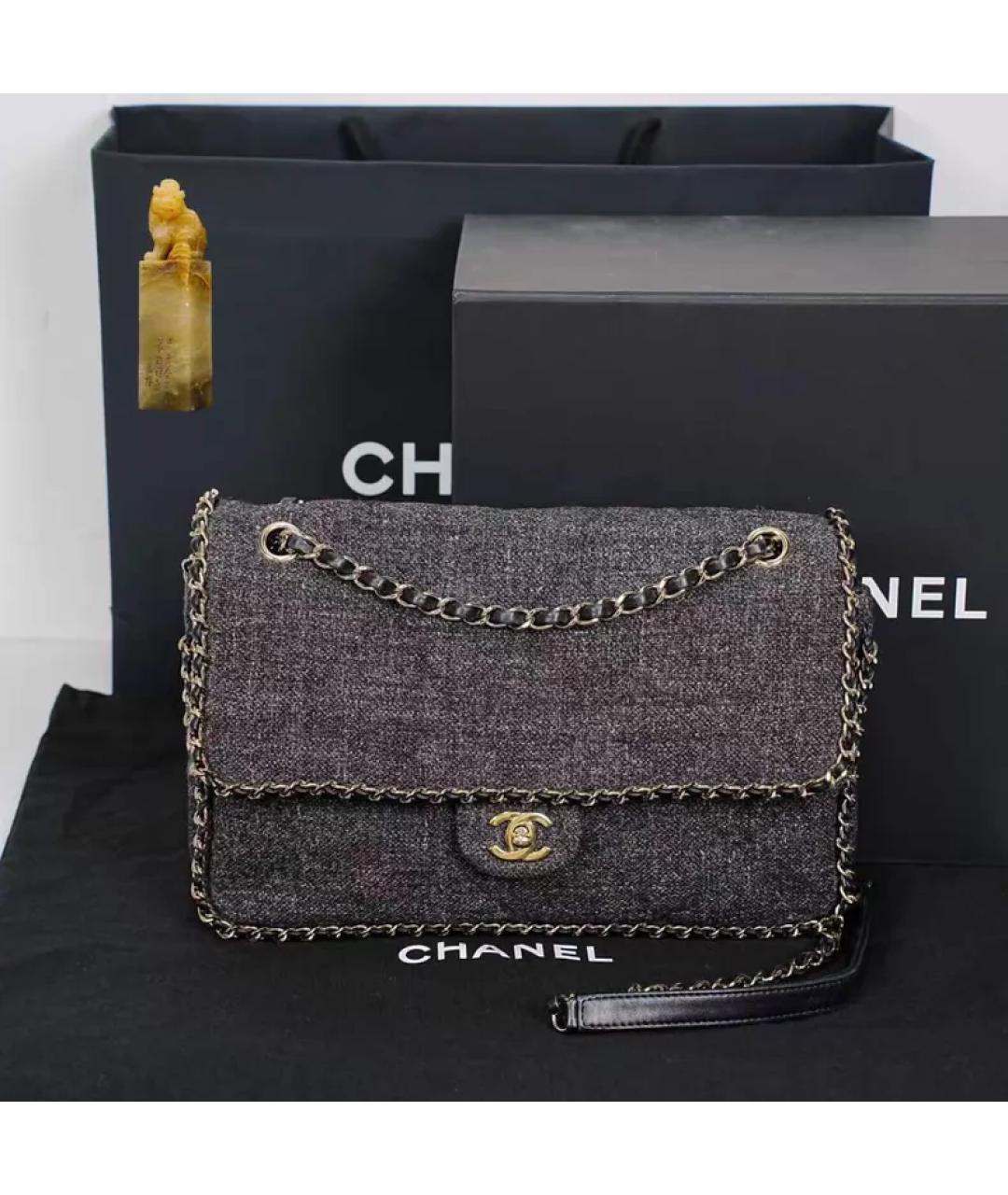 CHANEL Серая твидовая сумка с короткими ручками, фото 9