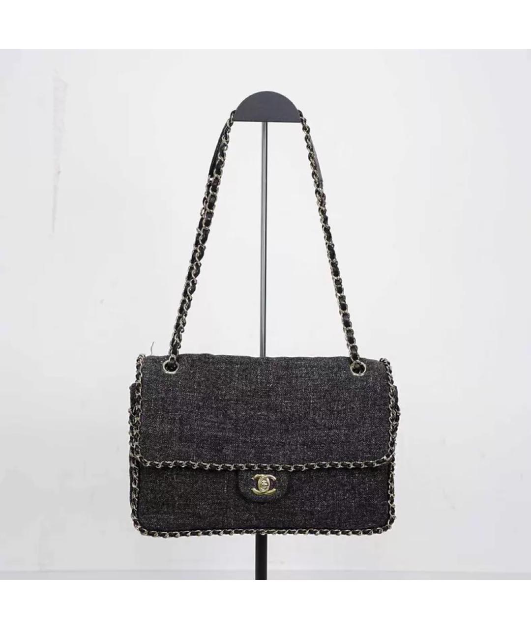 CHANEL Серая твидовая сумка с короткими ручками, фото 10