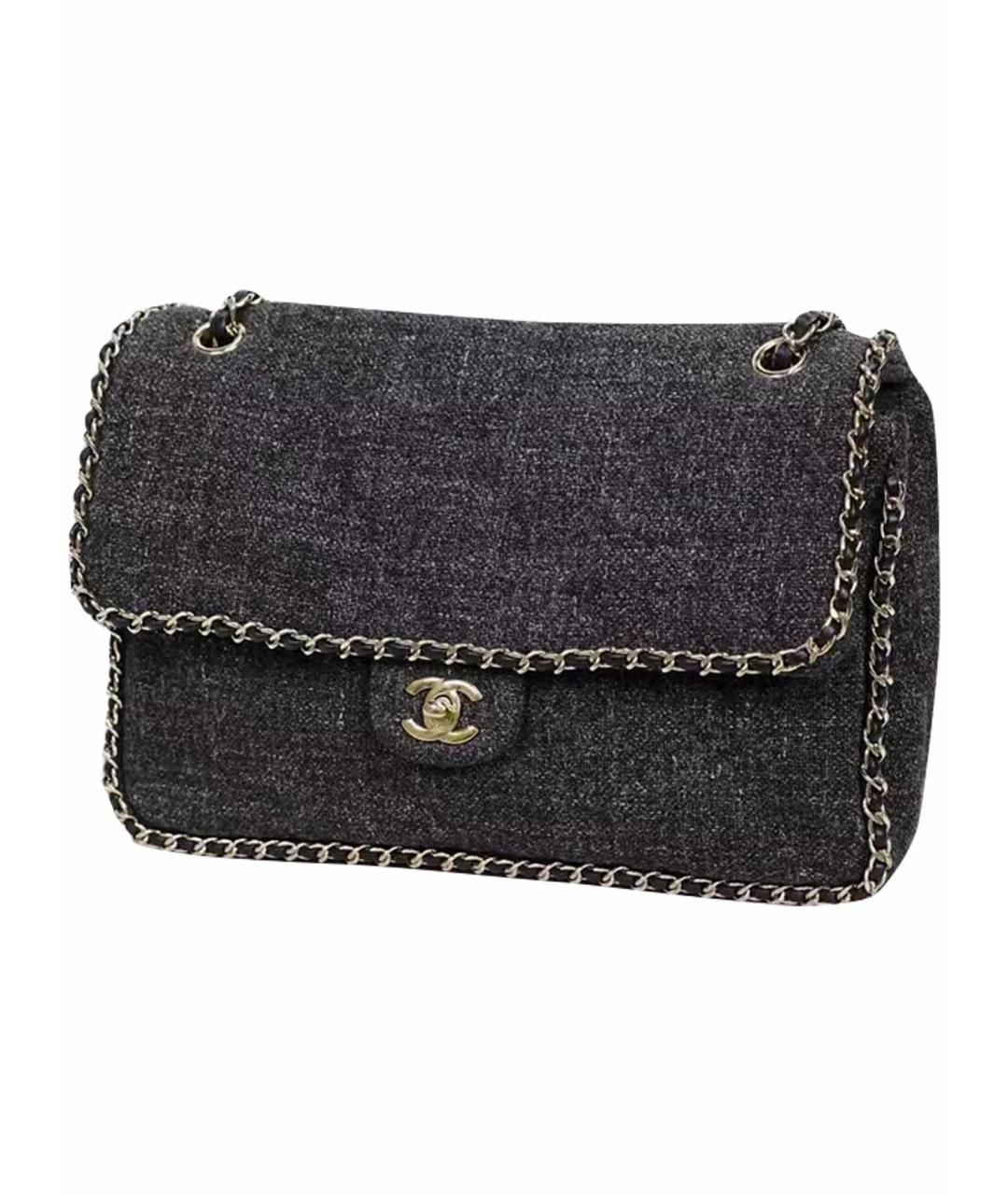 CHANEL Серая твидовая сумка с короткими ручками, фото 1
