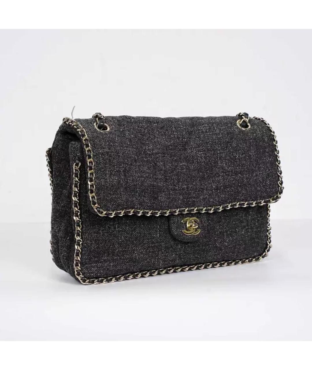 CHANEL Серая твидовая сумка с короткими ручками, фото 6