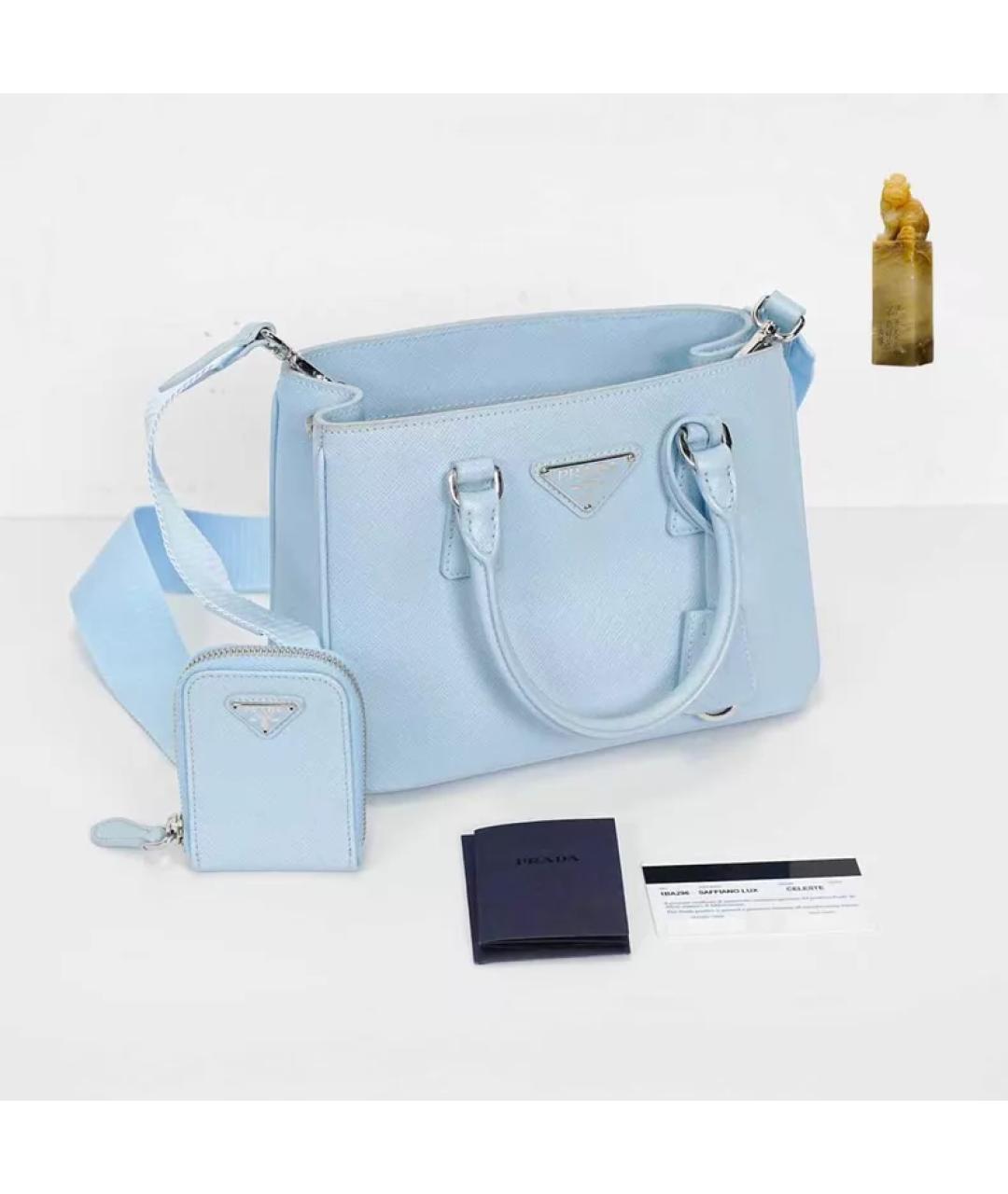 PRADA Голубая кожаная сумка с короткими ручками, фото 9